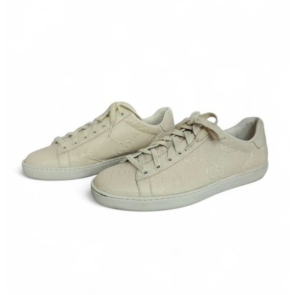 Gucci Ace Low Top Cream GG Embossed Logo Men's Size 38 with Box - Picture 1 of 11